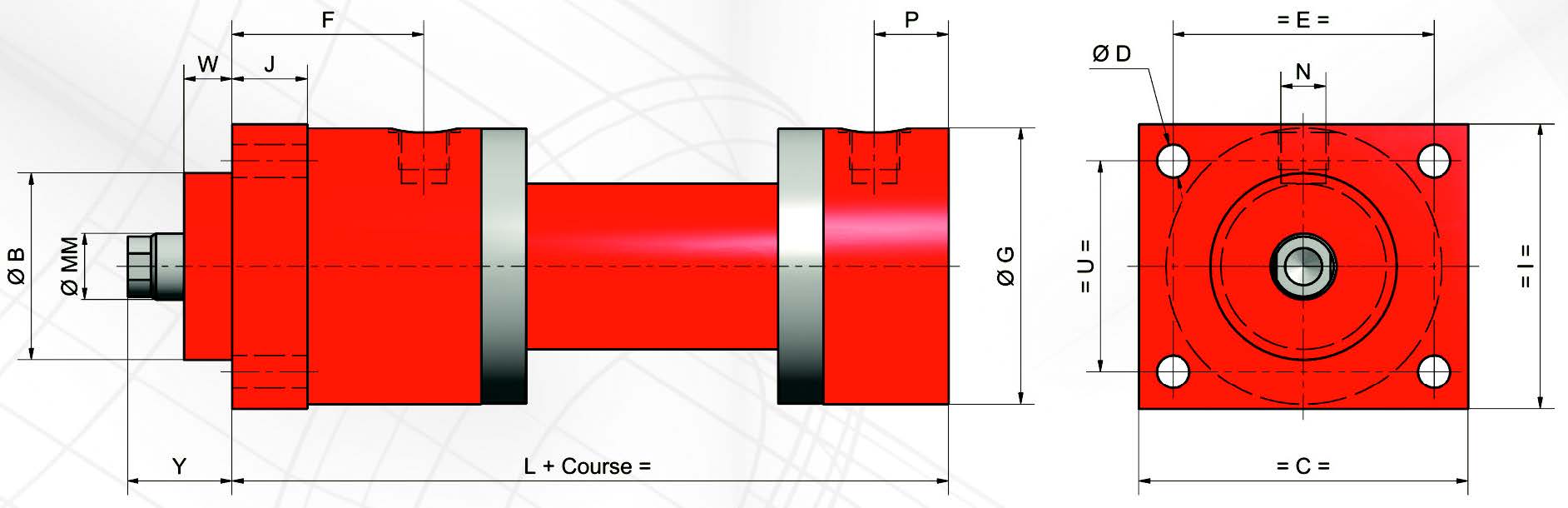 Hydraulic cylinder, double acting, VFA serie - Type MF1